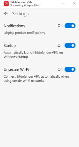 Bitdefender Premium VPN Settings