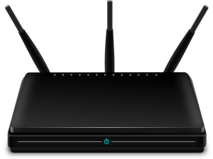 A cool looking black router with three antennas