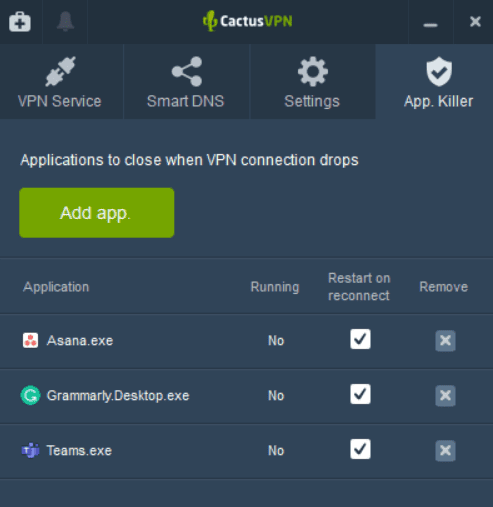 CactusVPN's application killer