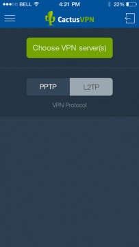 Selecting protocols in the CactusVPN app