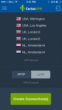 VPN servers in the CactusVPN app