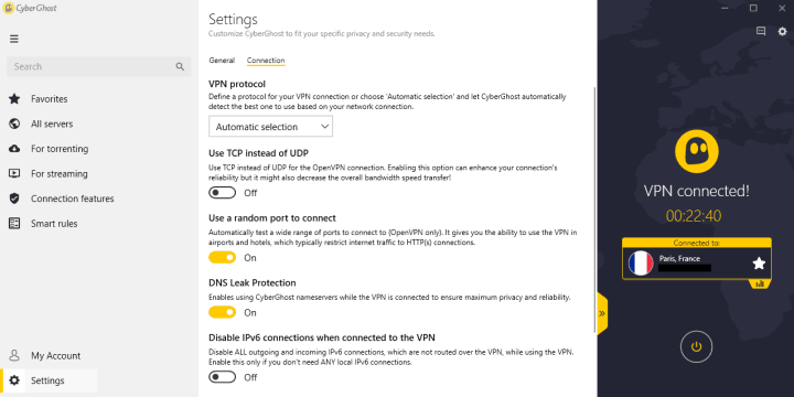 CyberGhost Connection Settings