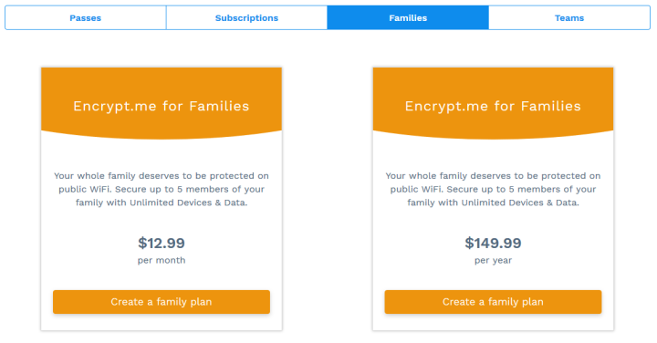 Encrypt.me's Subscriptions for Families