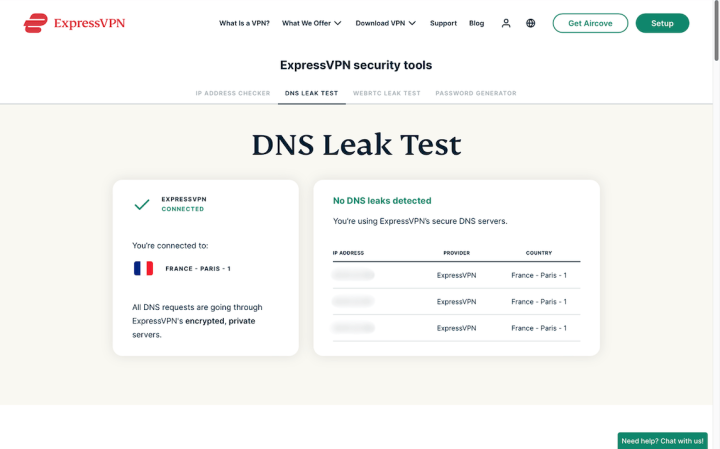 ExpressVPN DNS Leak Test