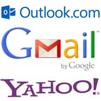 Outlook.com, Yahoo Mail, Gmail logos