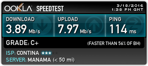The speedtest results for HideMyass with Bahrain
