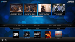 The features page of Kodi, showing media content from the Internet
