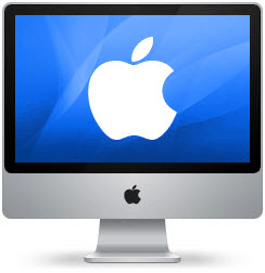 A mac computer screen showingt the logo