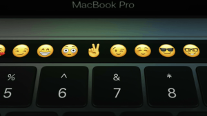 Image of MacBook Pro's touch bar with emoji