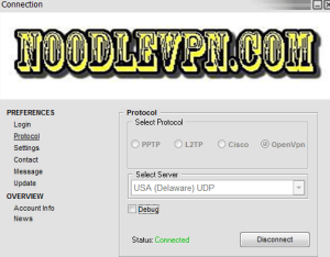 The main interface of NoodleVPN