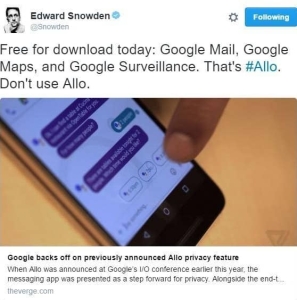 Snowden's tweet about Google Allo