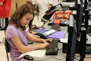 A student using a computer at school
