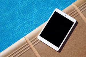 Example of a tablet near a pool