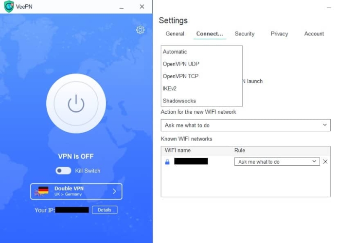 VeePN Connection Settings