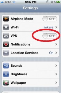 VPN settings on iPhone