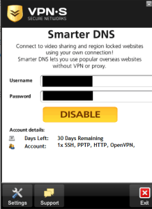 The main menu of the Smarter DNS client