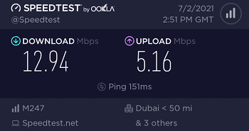 WeVPN Speed Test Dubai