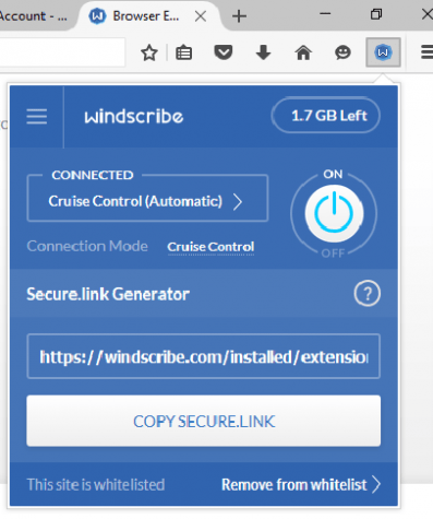 Windscribe browser extension fully working